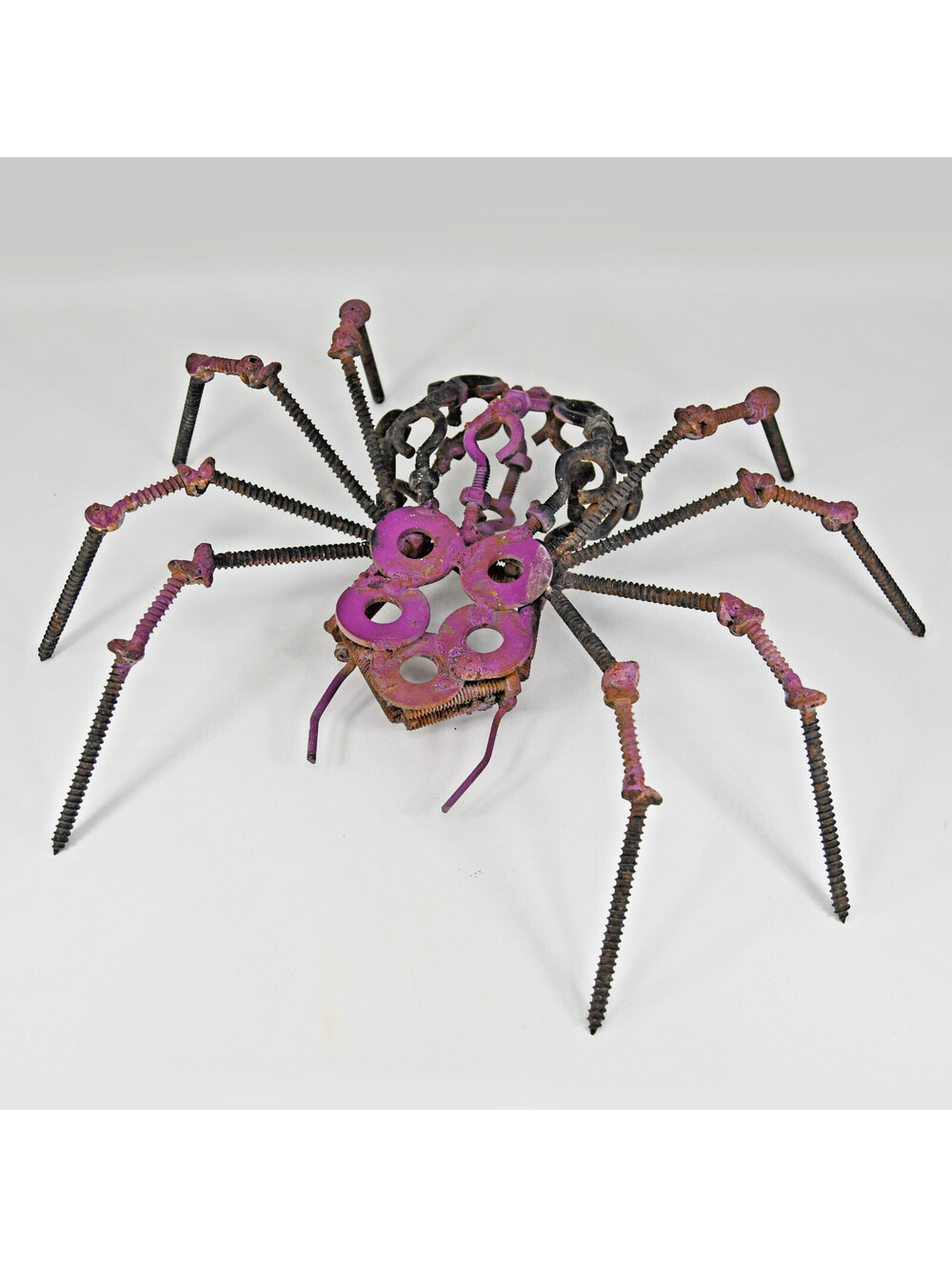 Spider Sculpture Welded Found Scrap Metal Art Halloween Nuts Bolts Screws 12"